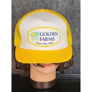 Vintage Golden Farms Trucker Hat Sioux City Iowa Yellow White‎ Mesh Snapback Cap